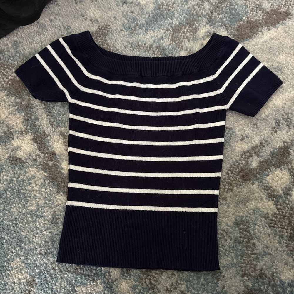 Garage Navy and White Striped Crop Top